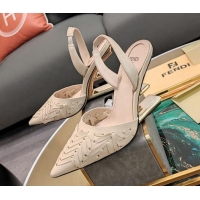 Stylish Fendi Colibrì High Heel Slingback Pumps 9cm in Interlaced Leather Cream White 326049