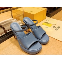 Low Price Fendi Baguette Heel Slide Sandals 9cm in Nappa Leather Blue 326063