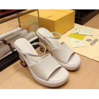 Purchase Fendi Baguette Heel Slide Sandals 9cm in Nappa Leather Cream White 326065