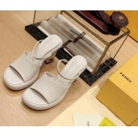 Pretty Style Fendi Baguette Heel Slide Sandals 9cm in Nappa Leather White 326066