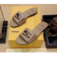 Good Looking Fendi Baguette Flat Slide Sandals in Lambskin Beige 326073