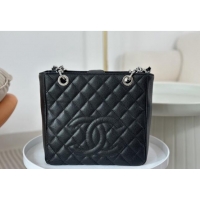 Top Quality Chanel Grained Calfskin Small Shopping Bag 50994 Black/Silver 2024