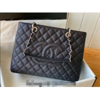 Famous Brand Chanel Grained Calfskin Shopping Bag 20995 Black/Silver 2024