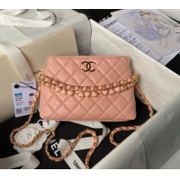 Promotional Chanel Shiny Crumpled Calfskin Clutch with Heart Chain AP3787 Light Pink 2024