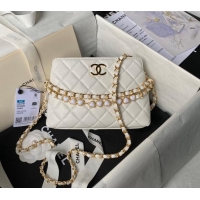 Grade Quality Chanel Shiny Crumpled Calfskin Clutch with Heart Chain AP3787 White 2024