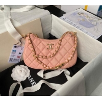 Best Product Chanel Shiny Crumpled Calfskin Hobo Clutch with Heart Chain AP3786 Light Pink 2024