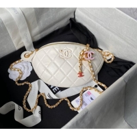 Trendy Design Chanel Shiny Lambskin Waist Bag with CC Charm Chain AP4113 White 2024