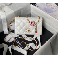 Well Crafted Chanel Shiny Lambskin Mini Flap Bag with CC Charm Chain AS4973 White 2024