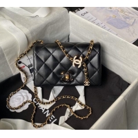 Unique Style Chanel Shiny Lambskin Mini Flap Bag with CC Charm Chain AS4973 Black 2024