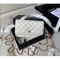 Most Popular Chanel Shiny Wallet On Chain WOC with CC Charm AP3938 White 2024