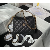 Good Looking Chanel Grained Shiny Calfskin Clutch with Chain and Top Handle AP4066 Black 2024