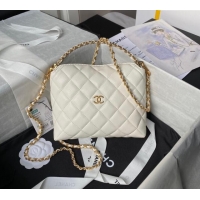 Well Crafted Chanel Grained Shiny Calfskin Clutch with Chain and Top Handle AP4066 White 2024