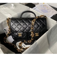 Top Design Chanel Shiny Lambskin Flap Bag with Top Handle and Pocket AS4993 Black 2024