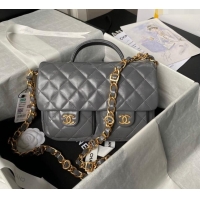 Market Sells Chanel Shiny Lambskin Flap Bag with Top Handle and Pocket AS4993 Grey 2024