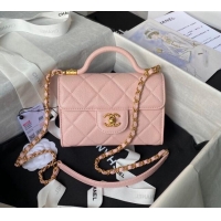 Buy Discount Chanel Grained Calfskin Mini Flap Bag with Top Handle AS4956 Light Pink 2024