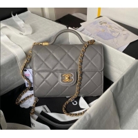 Famous Brand Chanel Lambskin Small Flap Bag with Top Handle AS4957 Grey 2024