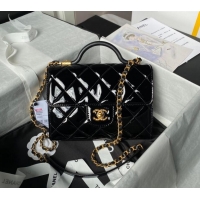 Buy Fashionable Chanel Patent Calfskin Small Flap Bag with Top Handle AS4957 Black 2024