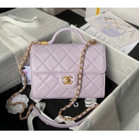 Low Cost Chanel Lambskin Small Flap Bag with Top Handle AS4957 Light Purple 2024