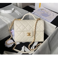 Unique Grade Chanel Grained Calfskin Small Flap Bag with Top Handle AS4957 White 2024