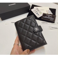 Luxury Discount Chanel Grained Calfskin Passport Cover AP3196 Black/Silver 2024