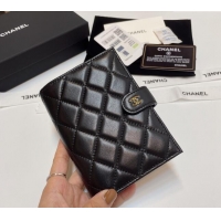 Top Quality Chanel Lambskin Passport Cover AP3196 Black/Gold 2024