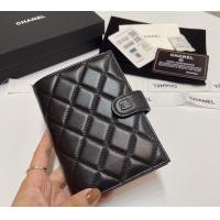 Shop Grade Chanel Lambskin Passport Cover AP3196 Black/Silver 2024