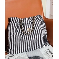 Super Quality Chanel Coco Beach Stripes Printed Fabric Large Backpack Bag AS4692 White/Black 2024