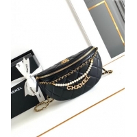 Super Quality Chanel Shiny Lambskin Waist Bag with Pearls AS4991 Black 2024