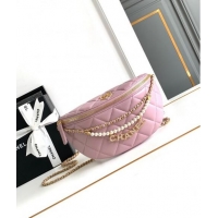 Best Grade Chanel Shiny Lambskin Waist Bag with Pearls AS4991 Pink 2024