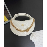 Unique Grade Chanel Shiny Crumpled Calfskin Pouch with Knot Chain AP4058 White 2024