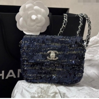 Reasonable Price Chanel Sequins Mini Flap Bag CH71803 Blue/Black 2024