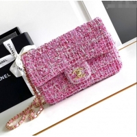 New Fashion Chanel Sequins & Tweed Mini Flap Bag AS1810 Pink 2024