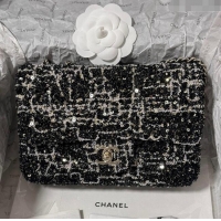 Most Popular Chanel Sequins & Tweed Mini Flap Bag AS1810 Black 2024