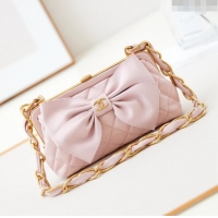 Buy Fashionable Chanel Bowknot Clutch with Chain in Crumpled Lambskin AP4027 Pink 2024