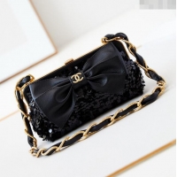 Good Taste Chanel Bowknot Clutch with Chain in Sequins AP4027 Black 2024