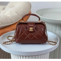 Super Quality Chanel Shiny Lambskin Mini Bag with Top Handle Bag AS4958 Brown 2024