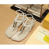 Good Quality Fendi Baguette Flat Thong Sandals in Calfskin with Ankle Strap White 326083