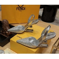 Good Looking Fendi First Slingback Pumps 9cm in Crystals Silver 326090