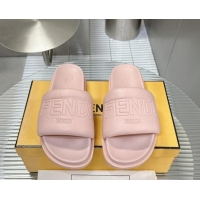 Perfect Fendi Roma Calfskin Flat Slide Sandals Light Pink 604154