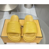 Crafted Fendi Roma Calfskin Flat Slide Sandals Yellow 604155