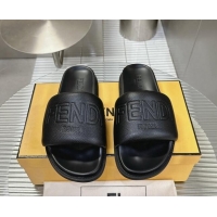 Shop Cheap Fendi Roma Calfskin Flat Slide Sandals Black 604158