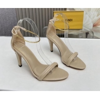 Unique Style Fendi Filo high-heeled sandals 9cm in stone-Embossed Leather with Anklet Beige 604164