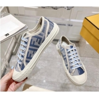 Most Popular Fendi Domino Low-top Sneakers in FF Canvas Denim Blue/Grey 604165