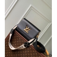 Top Quality Louis Vuitton Twist MM Bag in Epi Leather with Monogram Flower Strap M24765 Black 2024