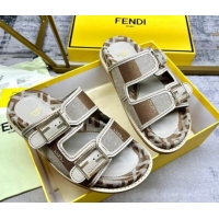 Pretty Style Fendi Feel Feel Flat Slide Sandals in Printed Canvas Grey/Brown 604172