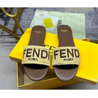 Buy Discount Fendi Signature Flat Slide Sandals in PP Straw Yellow 604177