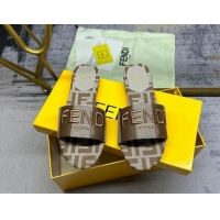 Good Quality Fendi Signature Flat Slide Sandals in Printed Canvas Grey/Brown 604181