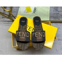 Best Price Fendi Signature Flat Slide Sandals in Printed Canvas Brown/Black 604182