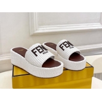 Good Looking Fendi Sunshine Wedge Slide Sandals in PP Straw White 604188