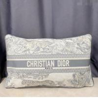 Luxurious Dior Large Rectangular Pillow 30x50cm in Toile de Jouy Embroidery CD2524 Grey